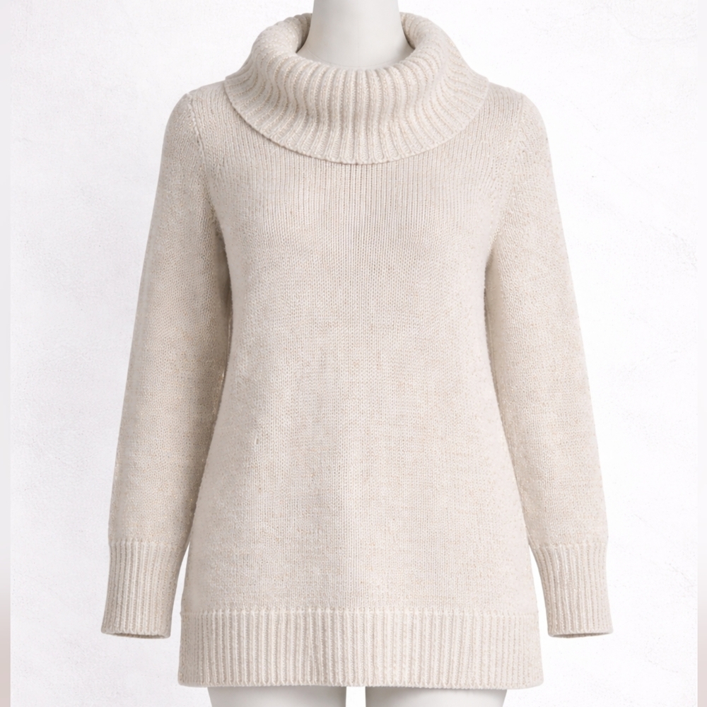 MICHAEL BY MICHAEL KORS COWL NECK SWEATER WITH GOLD METALLIC‎ THREADS